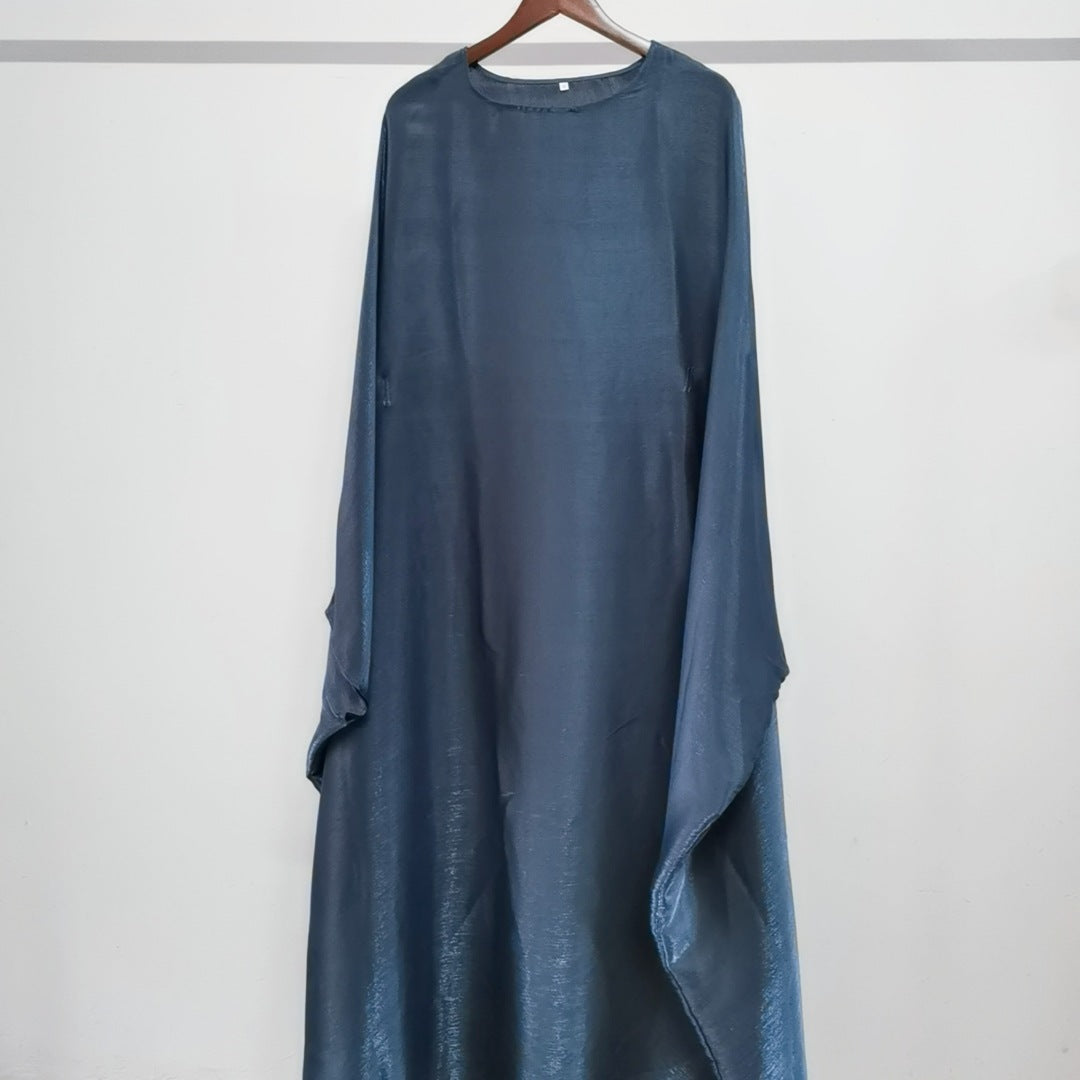 Solid Color Loose Simple Shiny Satin Robe Batwing Dress