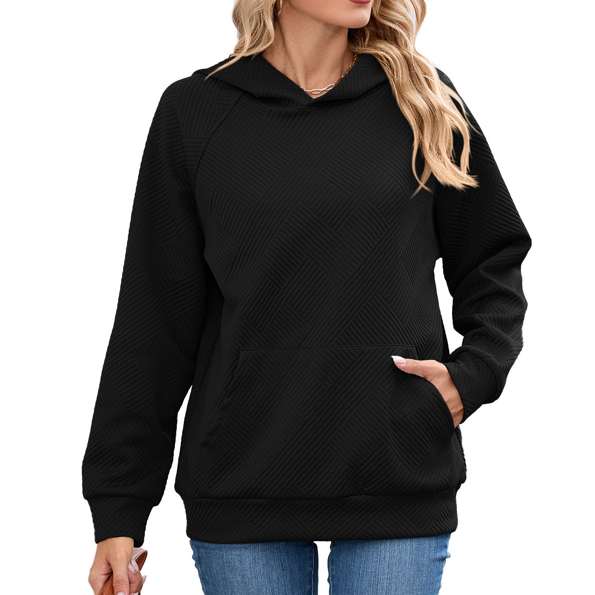 Women's Solid Color Hooded Loose Pockets Long Women's Sweater, Sweater