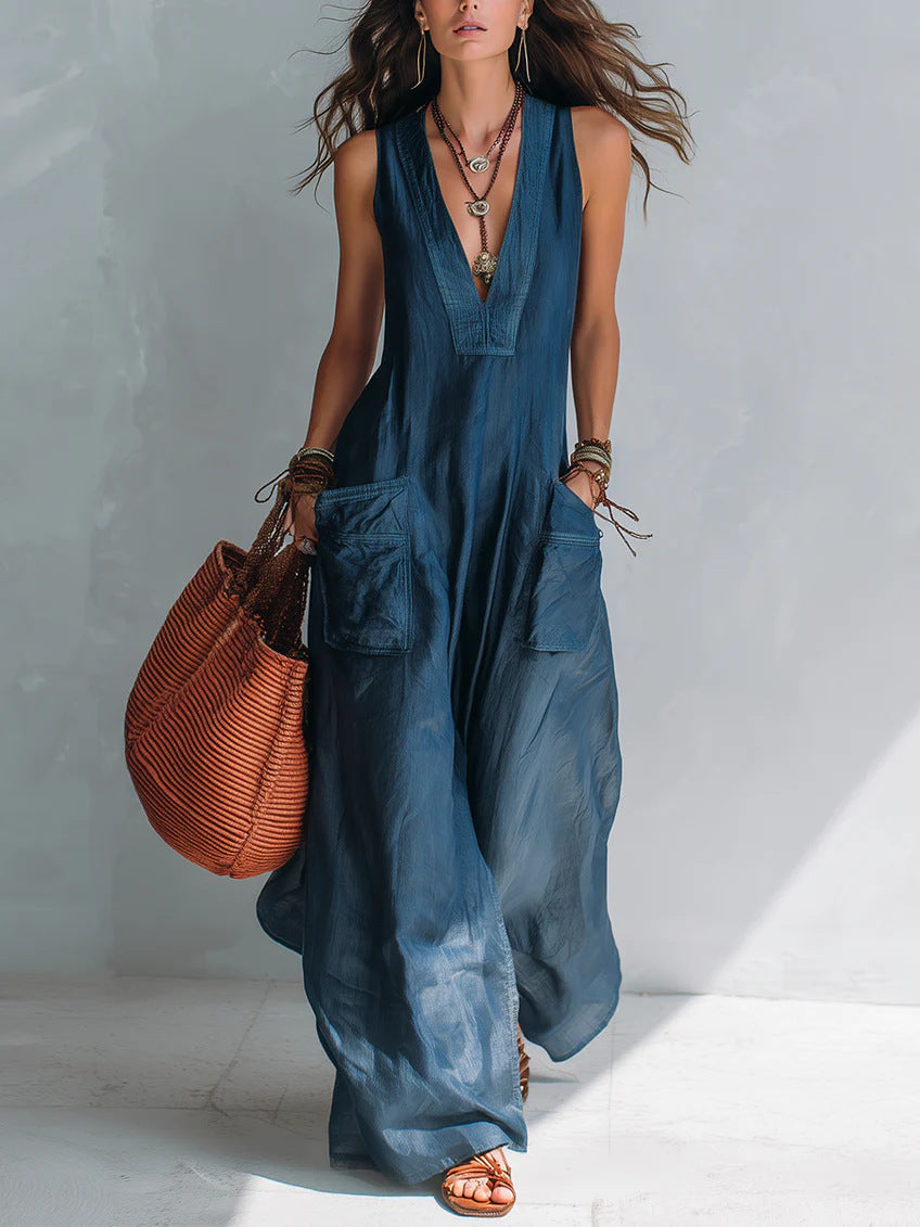 Solid Color Temperament Large Loose Pockets Jumpsuits