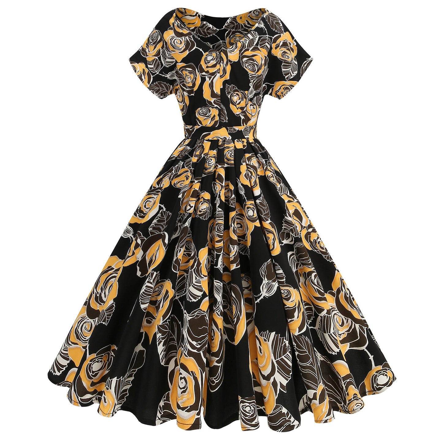 Women's Retro Elegant Halloween Swing Collar Pile Sleeve Polka Dress