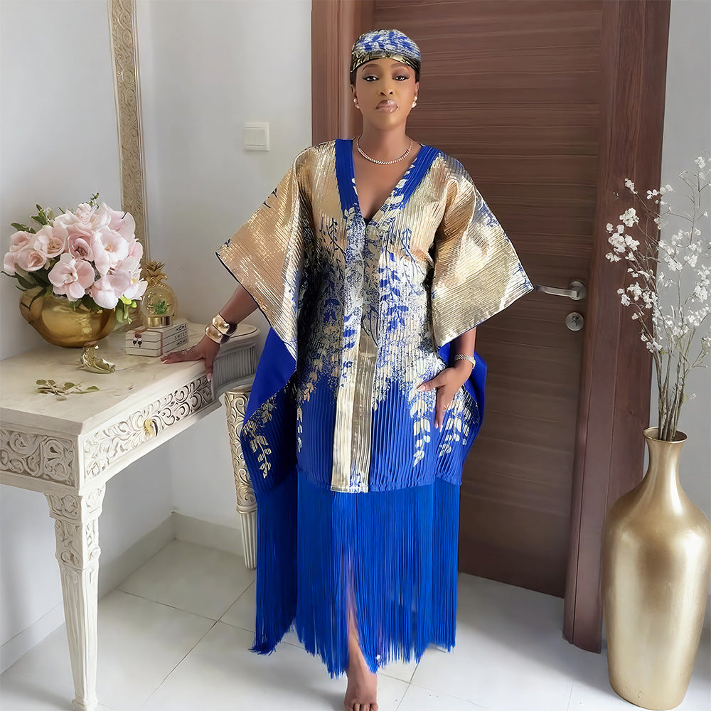 Women's African Bronzing Robe Headscarf Tassel Dress Dresses