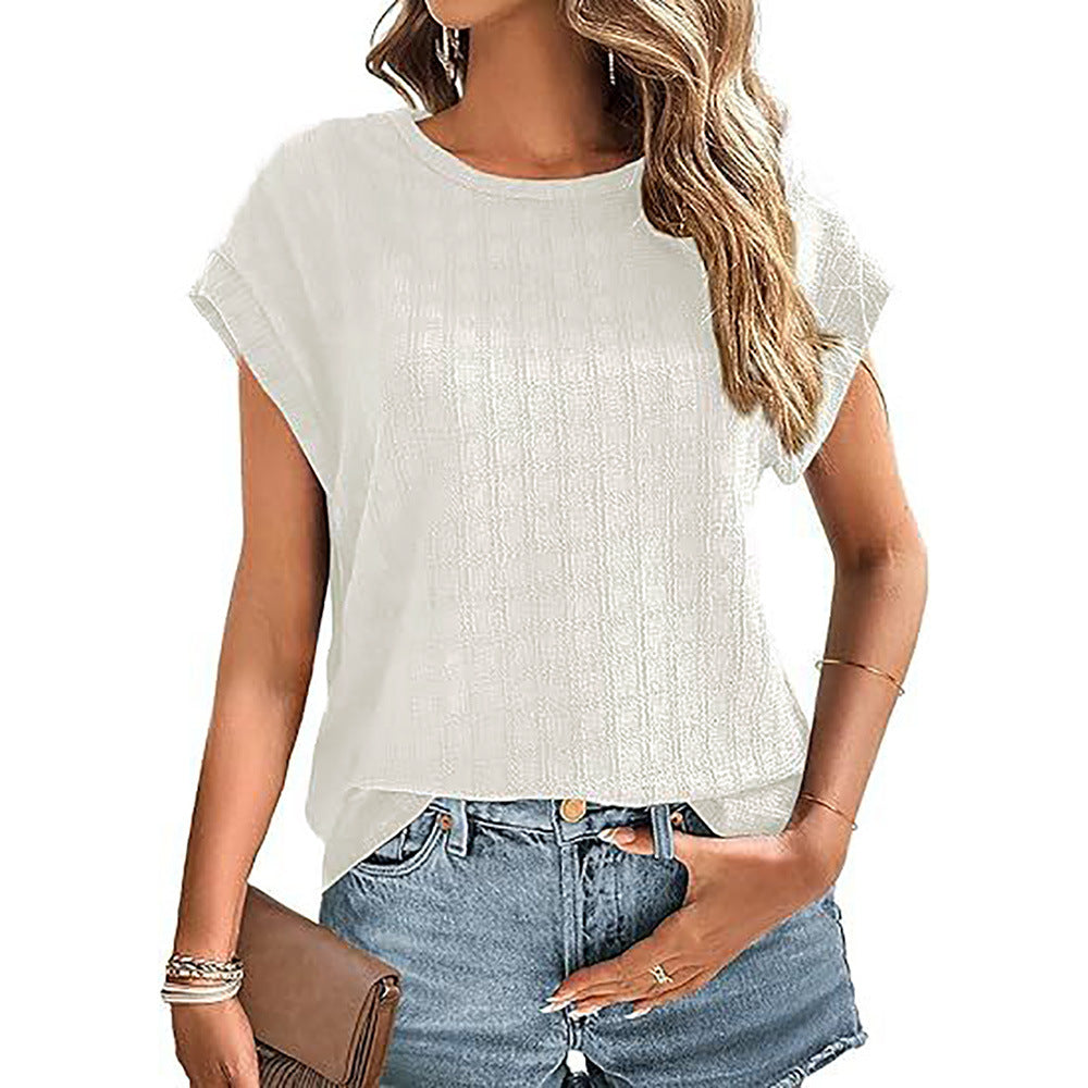 Women's Color Jacquard Plaid Loose Round Neck Shorts