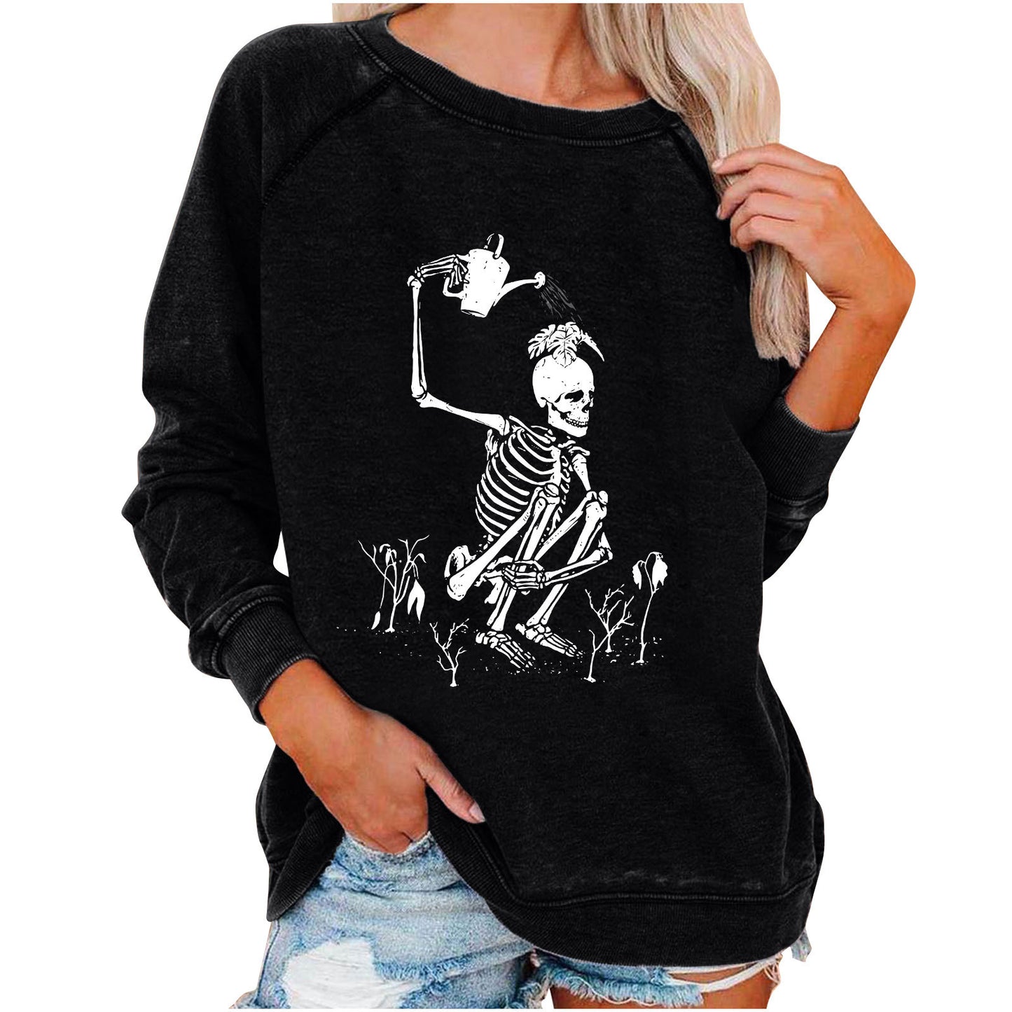 Women's Winter Loose Halloween Skull Funny Printed Women's Sweater, Sweater