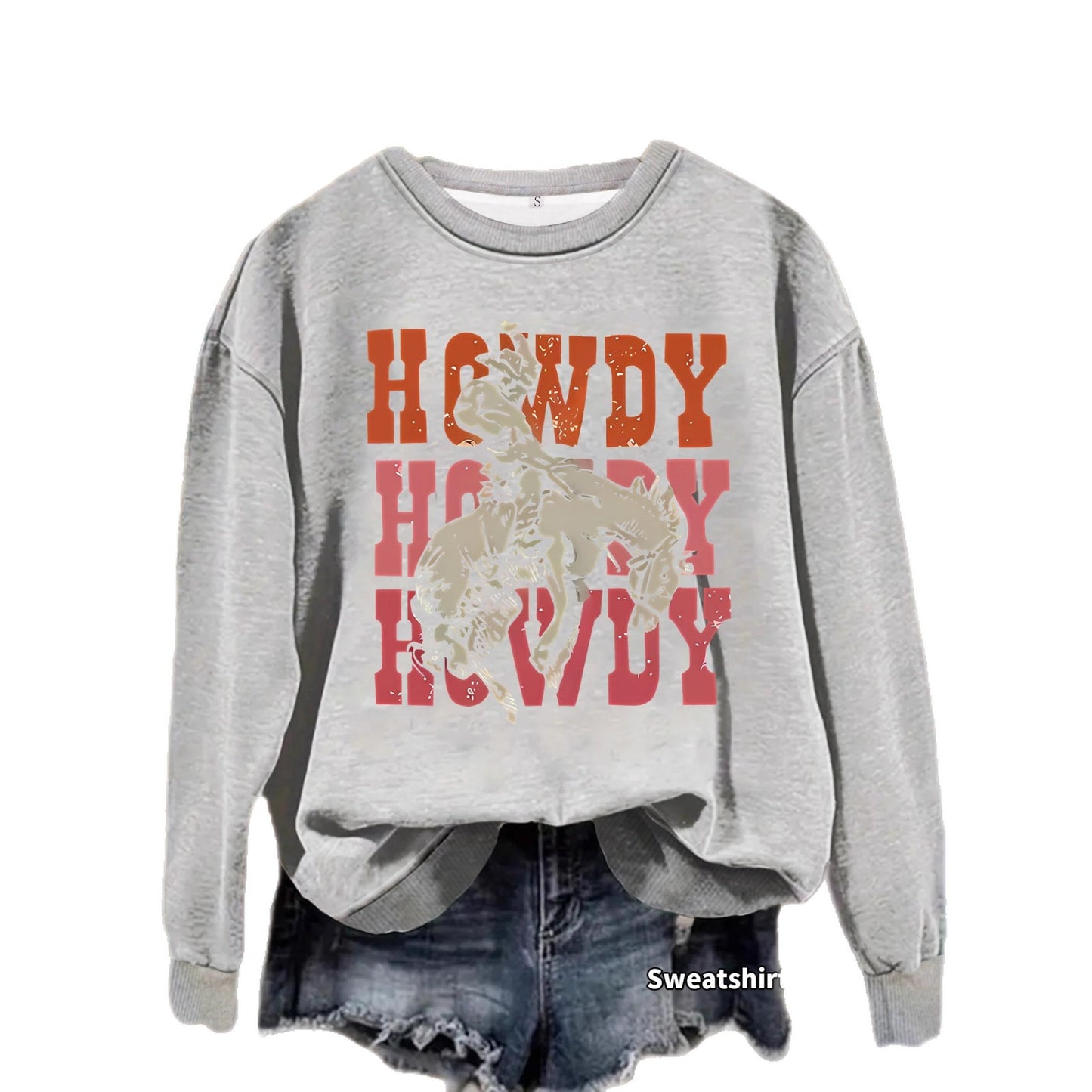 Riding Denim Printing Round Neck Fashion Women's Sweater, Sweater