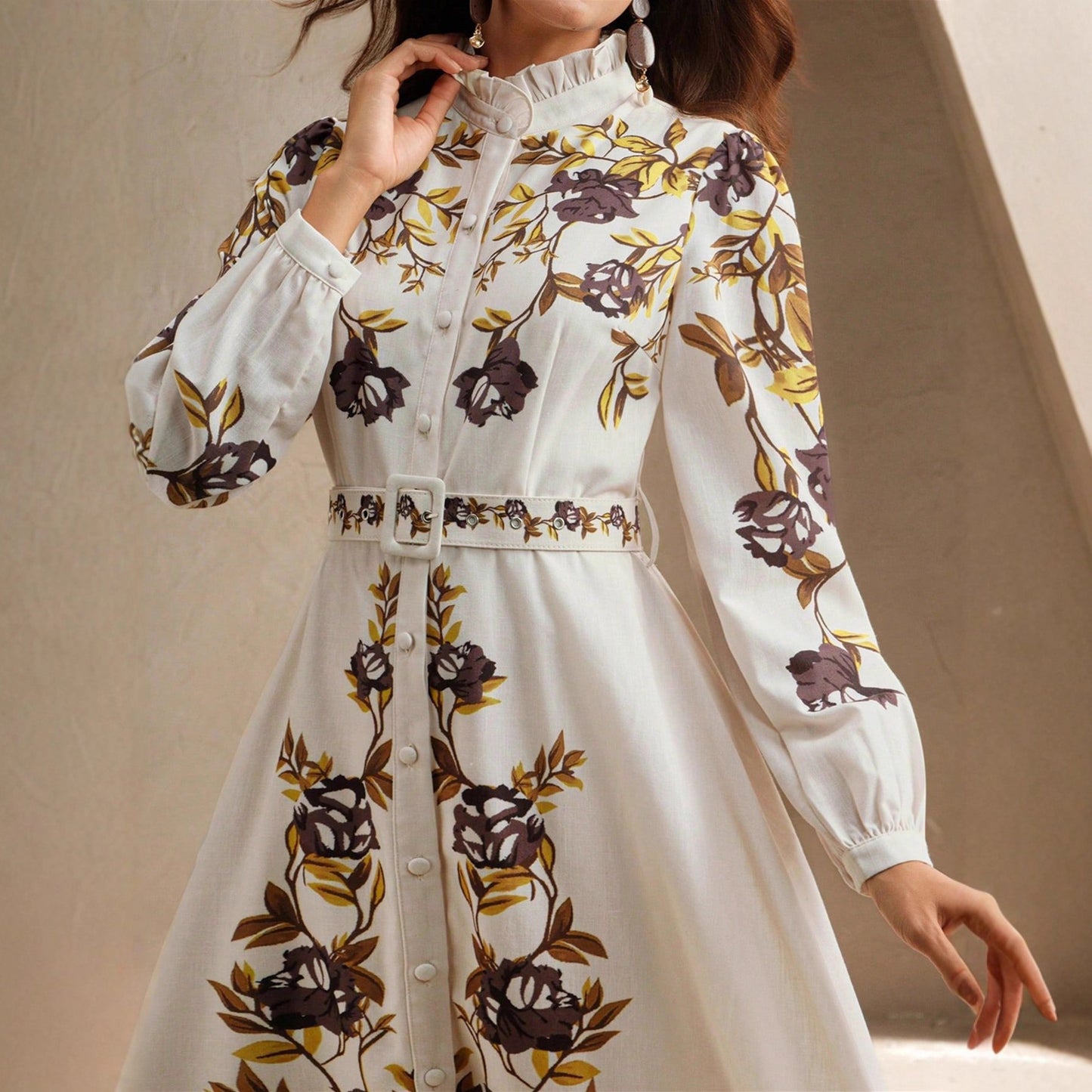 Women's Elegant Style Long-sleeved Printed Dress With Dresses