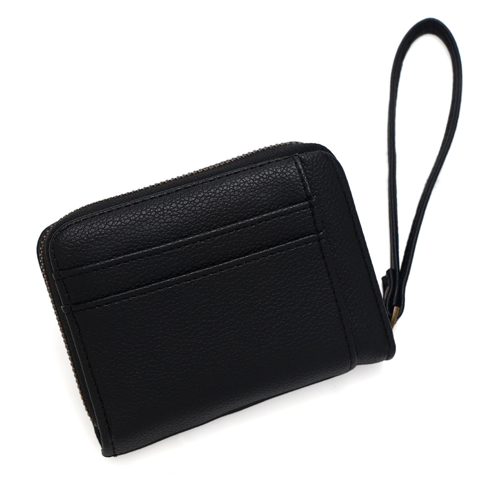 Women's Lychee Pattern Zipper Short Mini Storage Card Holder