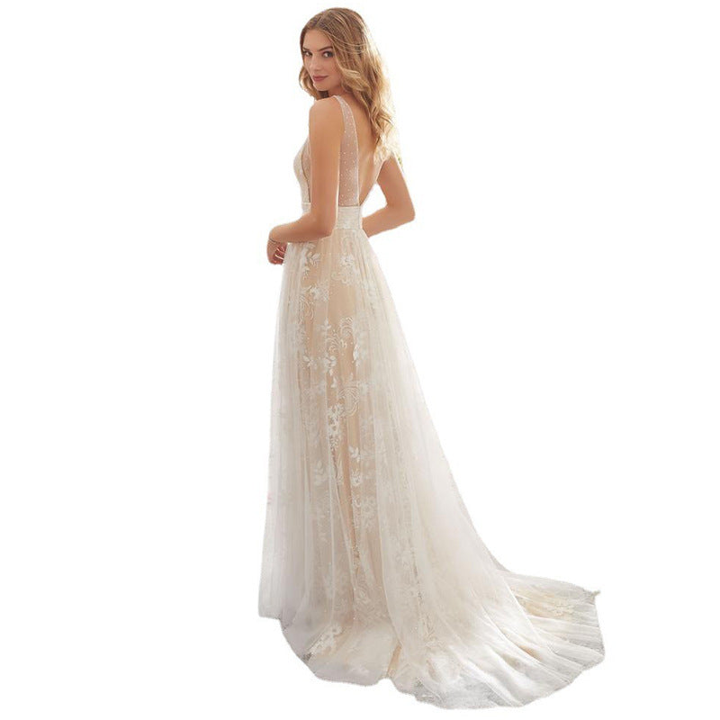 Charming Dress Sexy Collar Sleeveless Lace Wedding Dresses