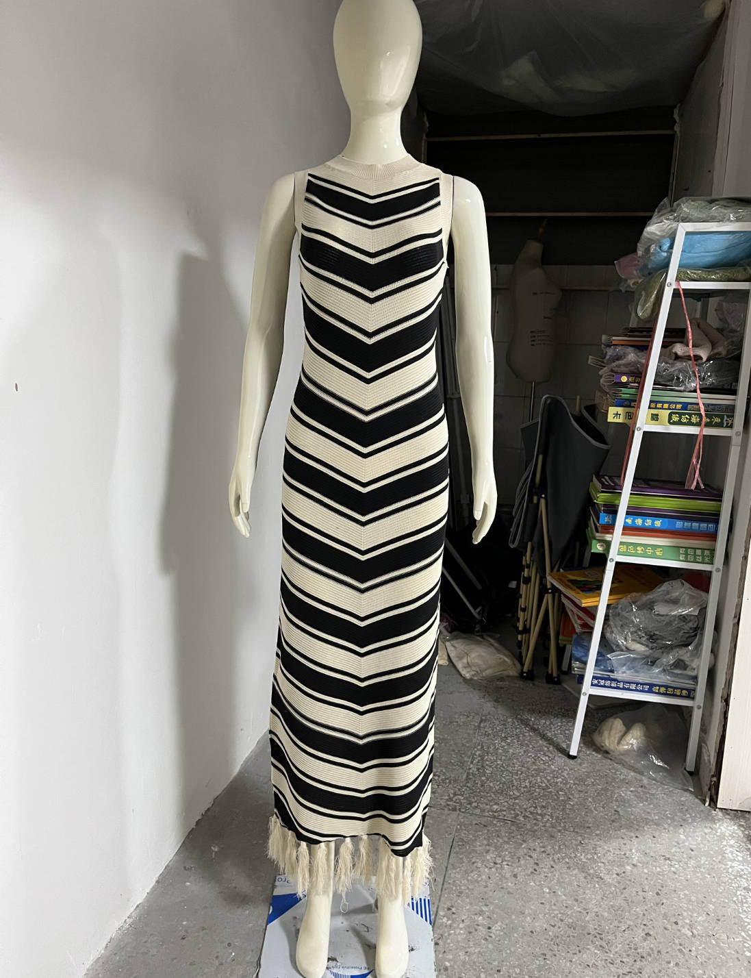 Women's Striped Tassel Knitted Dress Sleeveless Summer Dresses