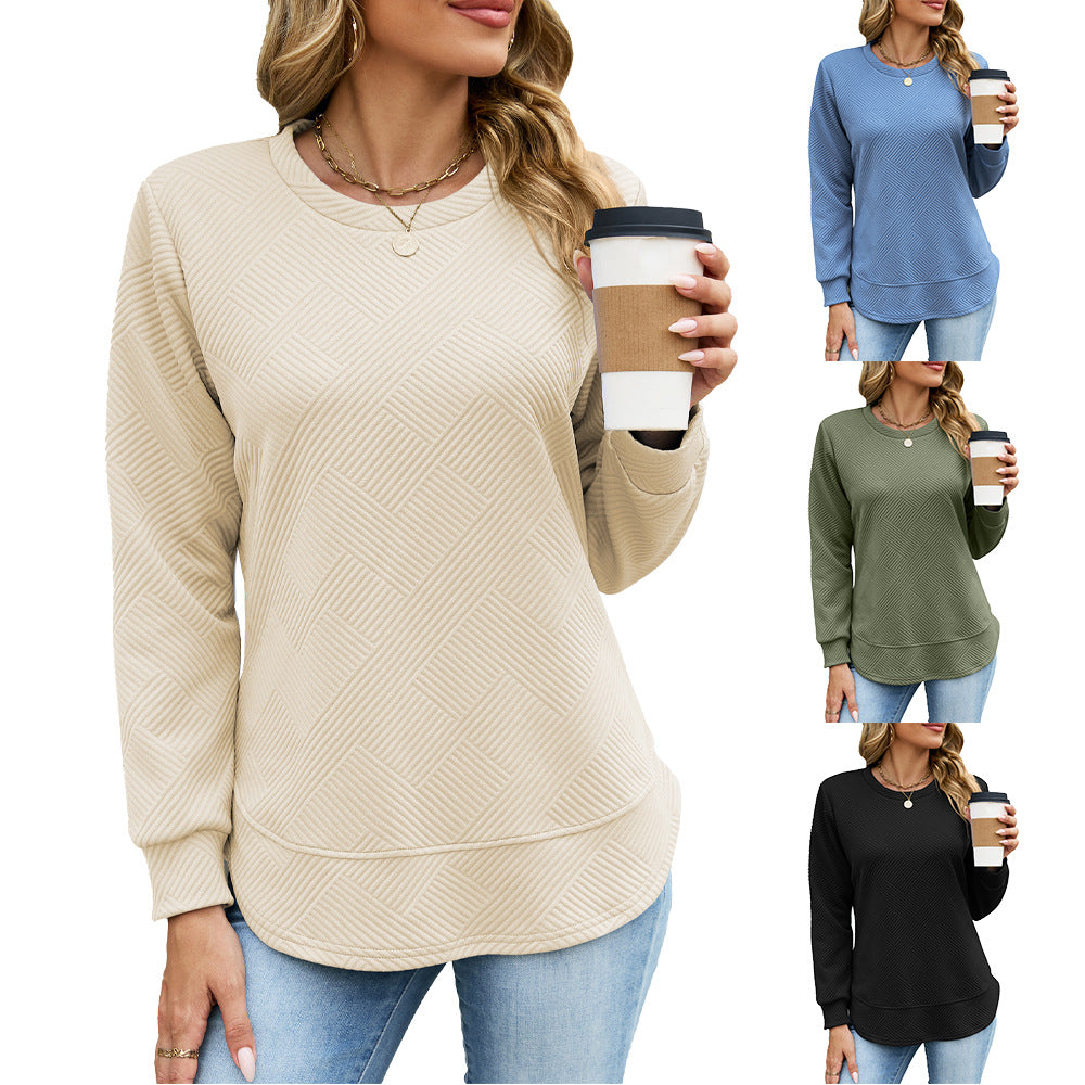 Women's Solid Color Round Neck Loose Long-sleeved Tops
