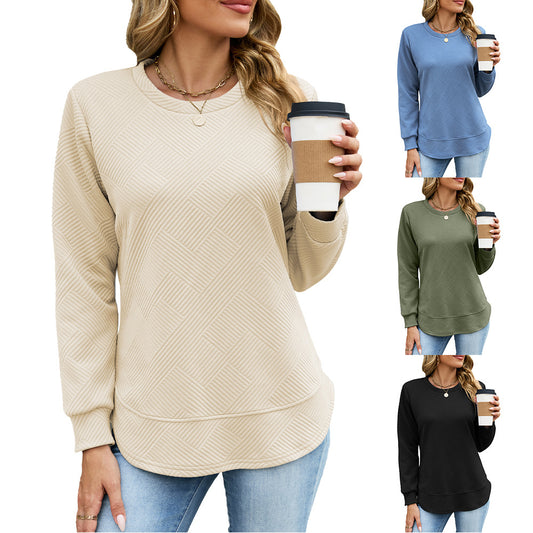 Women's Solid Color Round Neck Loose Long-sleeved Tops