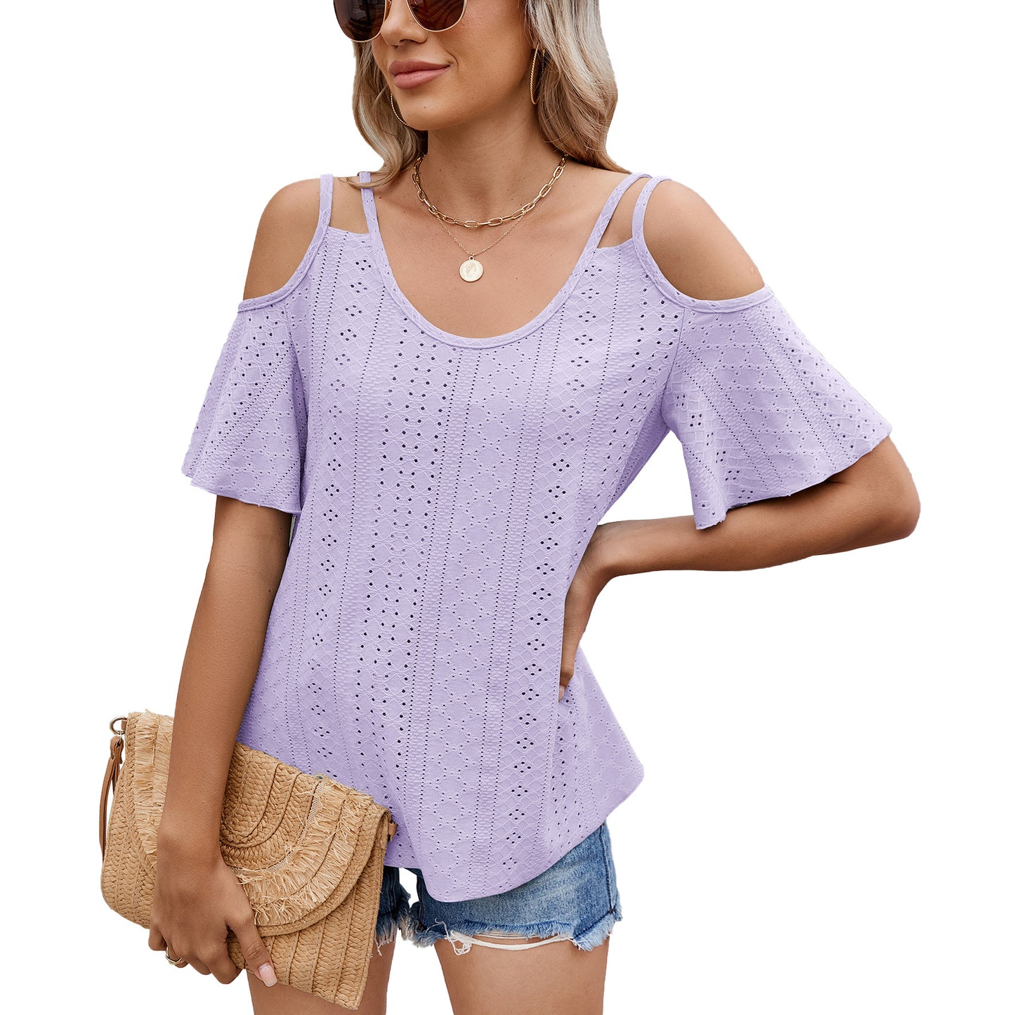 Versatile Women's Solid Color Loose Sleeve Women's T-shirt
