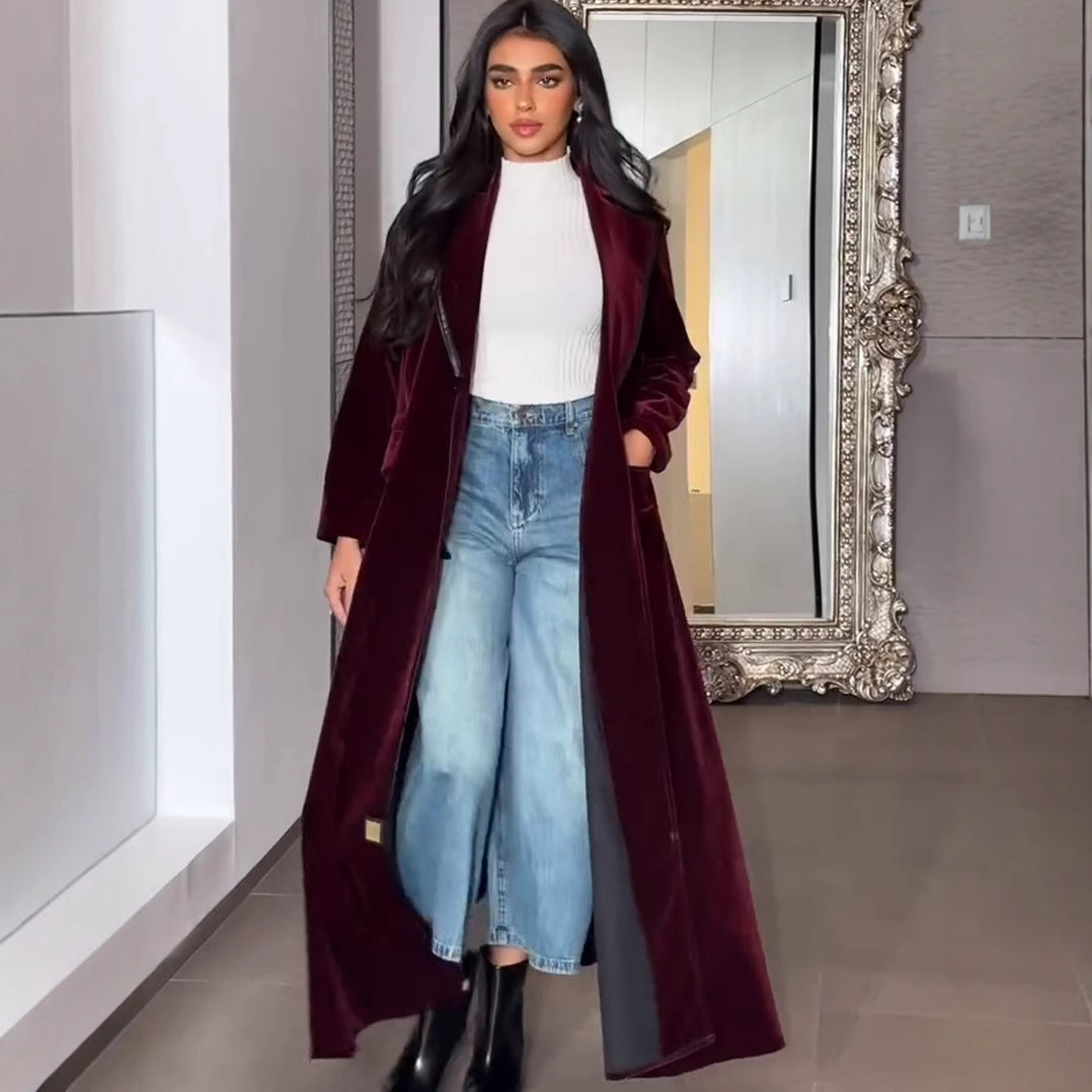 Women's Slouchy Popular Temperament Veet Trench Coats