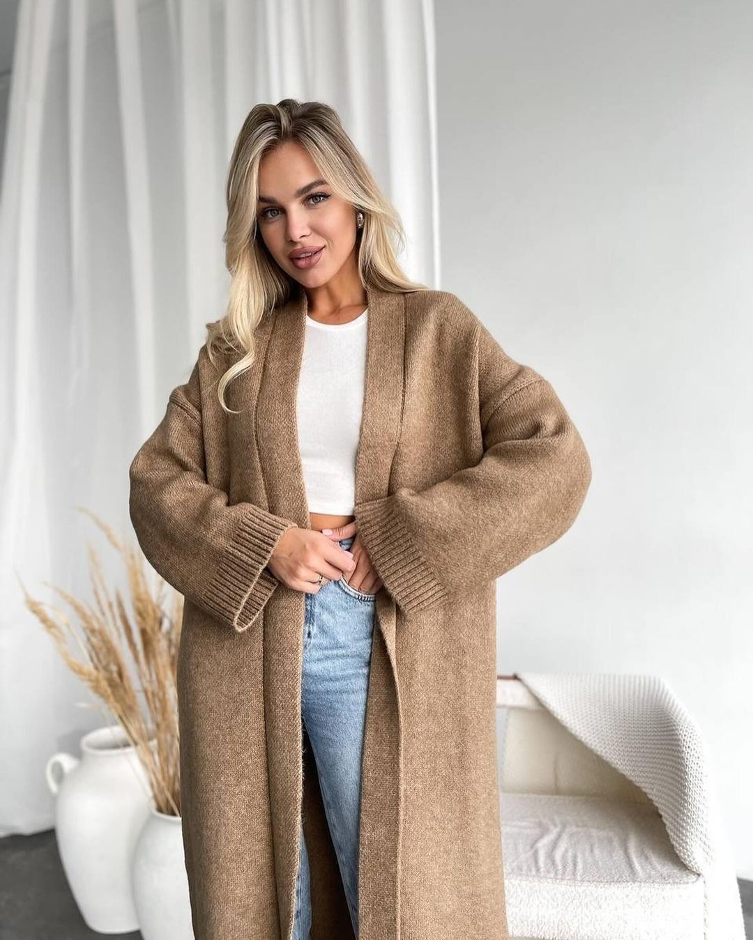 Women's Stylish Elegant Collarless Long For Sweaters