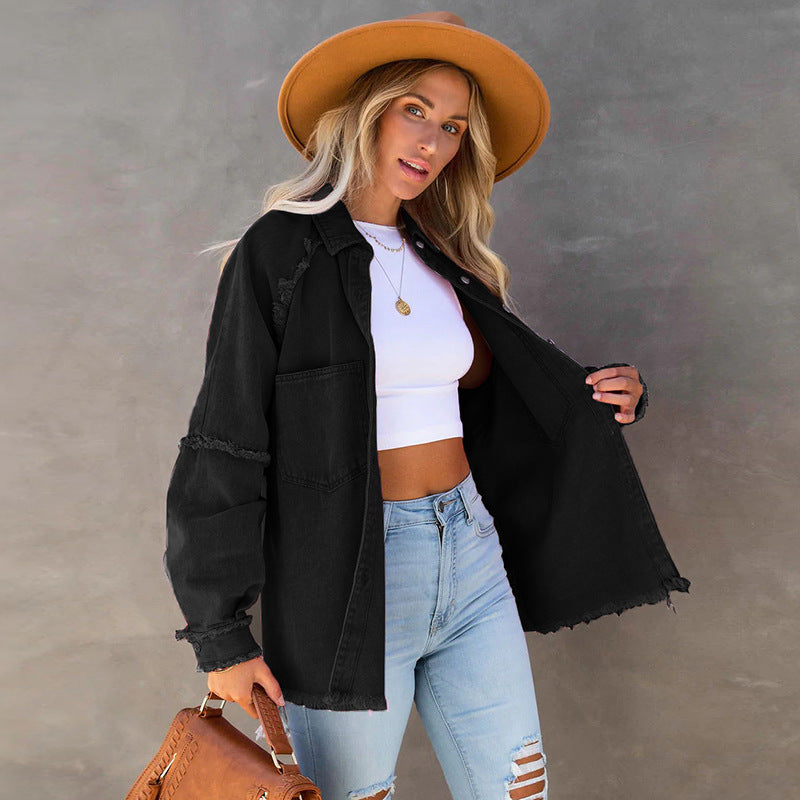 Autumn Long Sleeve Denim Female Washed Frayed Jackets