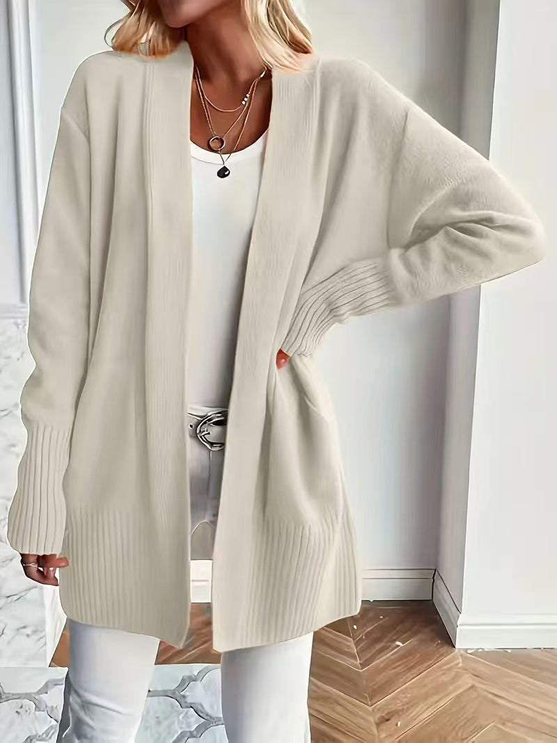 Women's Solid Color Pocket Casual Simple Knitting Sweaters