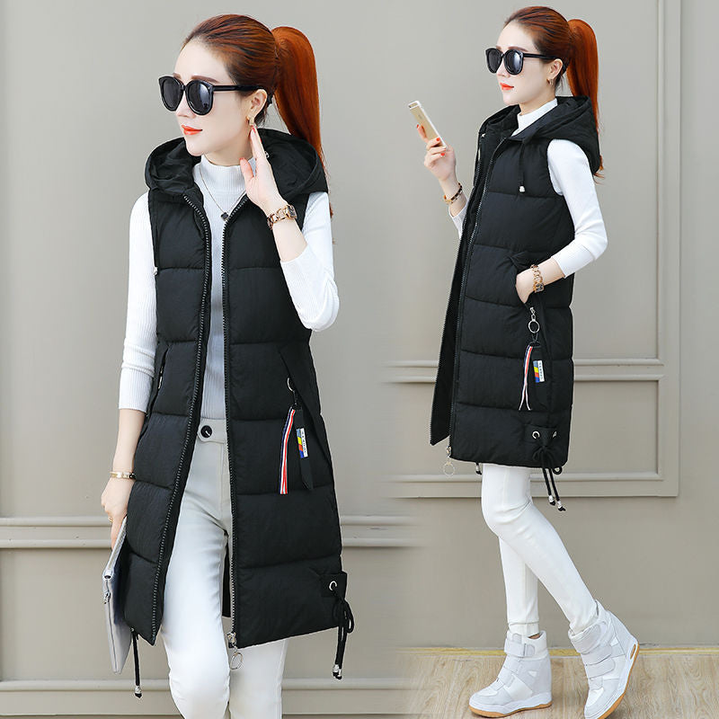 Women's Mid-length Korean Style Fashion Hooded Slim Vests
