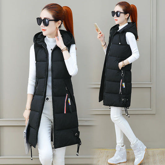 Women's Mid-length Korean Style Fashion Hooded Slim Vests