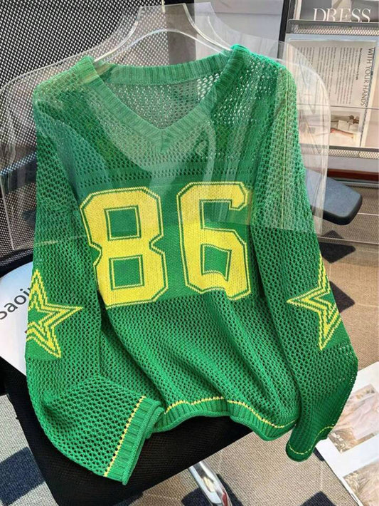 Women's Long Sleeve Knitted Pullover Summer Chain Knitwear