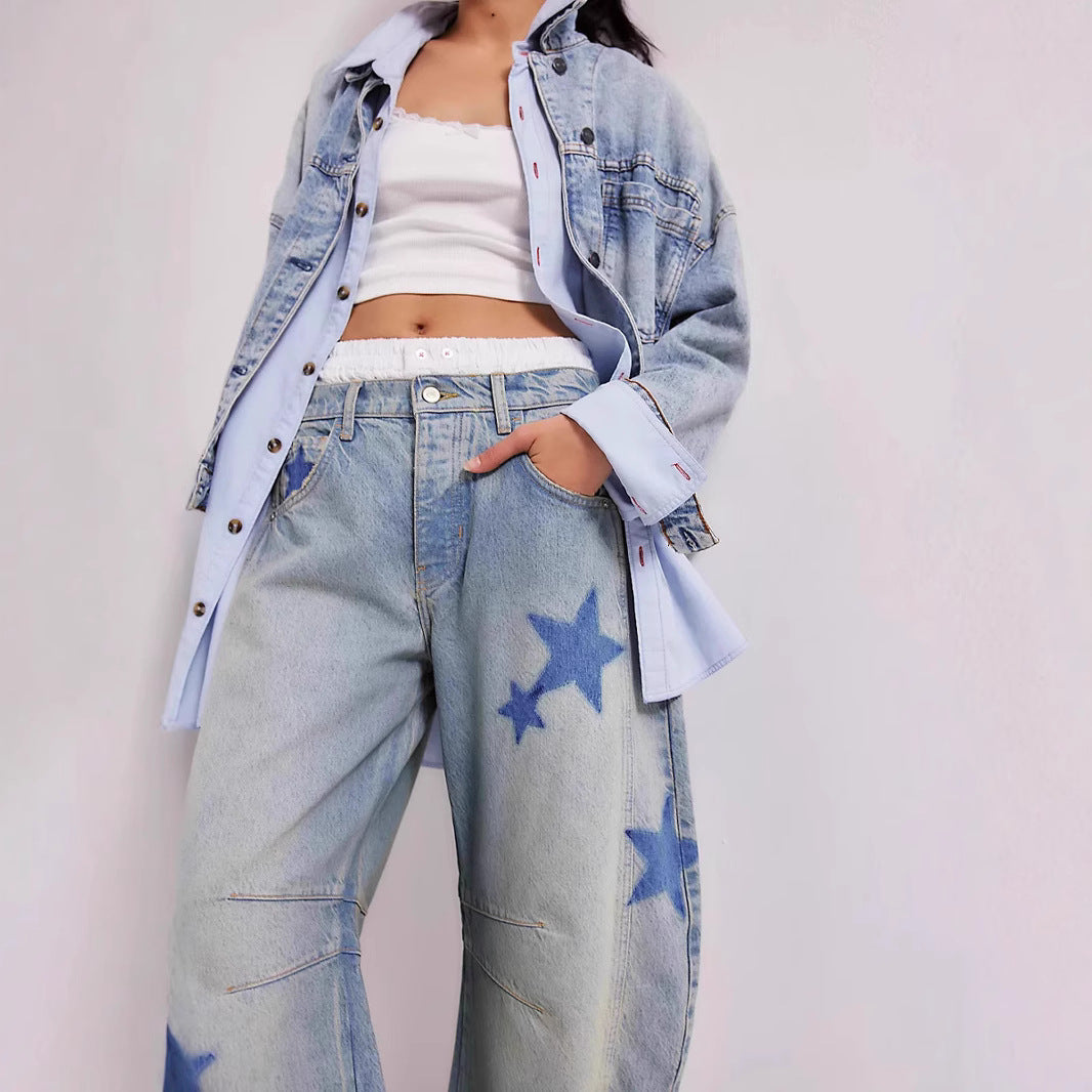Women's Spring Casual Loose Mid Waist Tube-shaped Women's Jeans