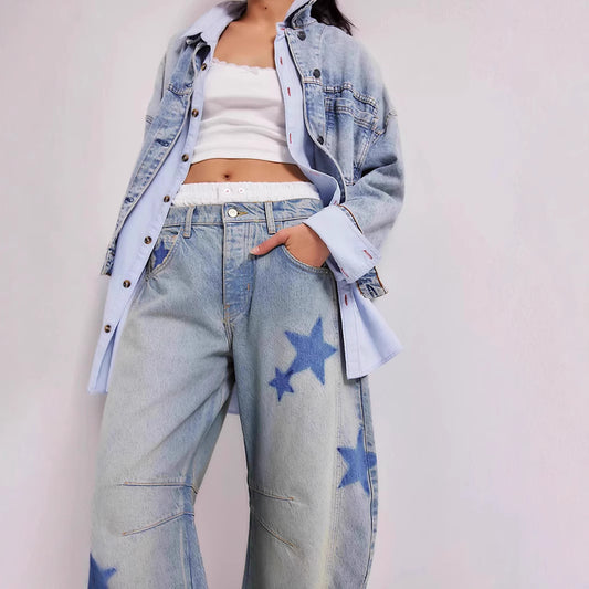 Women's Spring Casual Loose Mid Waist Tube-shaped Women's Jeans