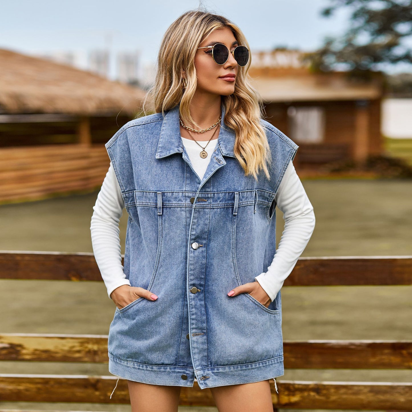 Women's Personalized Pocket Casual Washed Denim Waistcoat Women's Vest