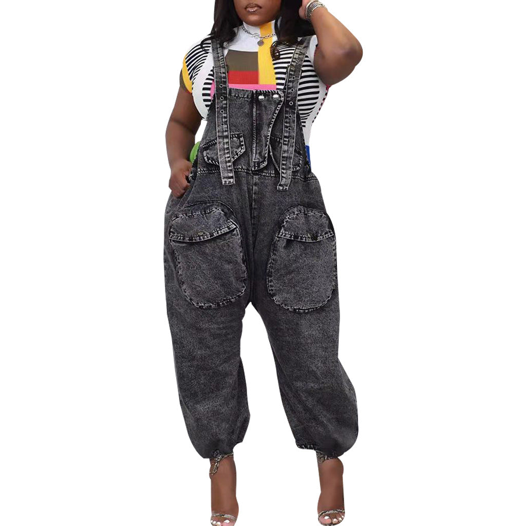 Durable Casual Fashionable Denim Loose-fitting Overalls Jeans