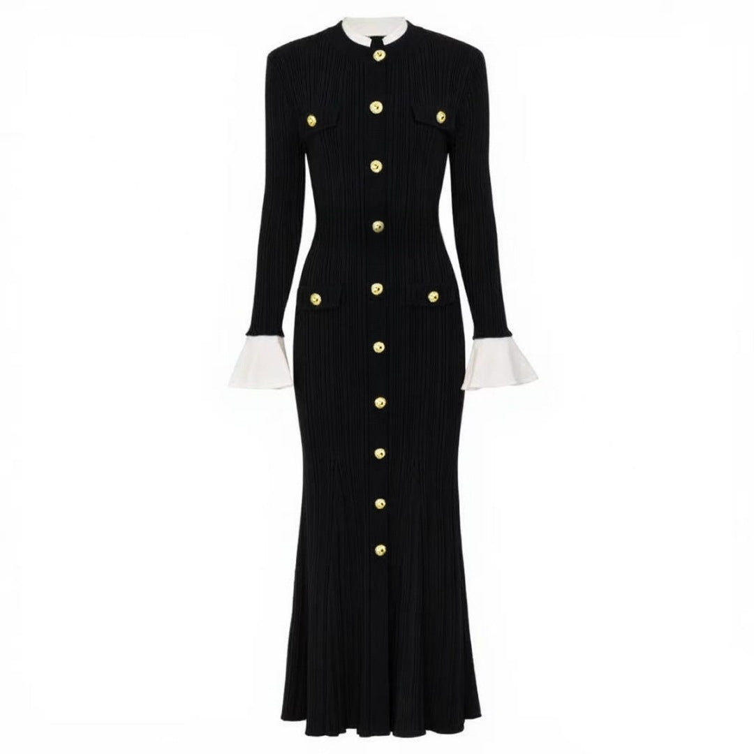 French Style Slim Fit Long Dress Sleeve Waist Dresses