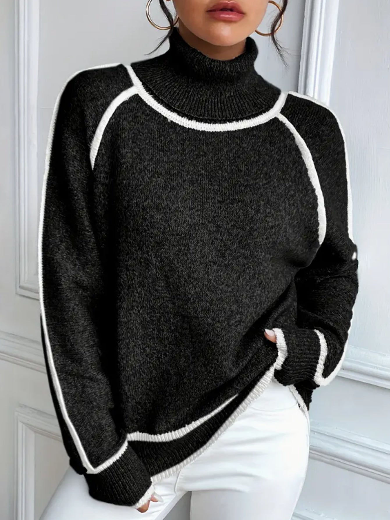 Women's Long-sleeved Pullover Turtleneck Solid Color Loose Sweaters