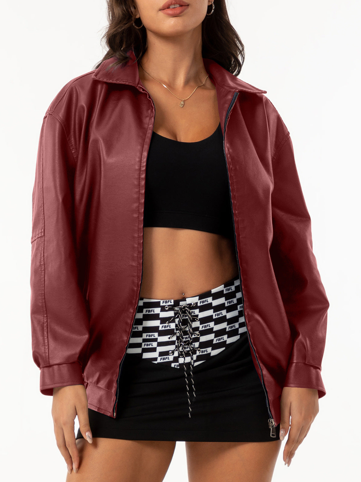 Fashion Popular Loose Leather Female Lady Long Jackets
