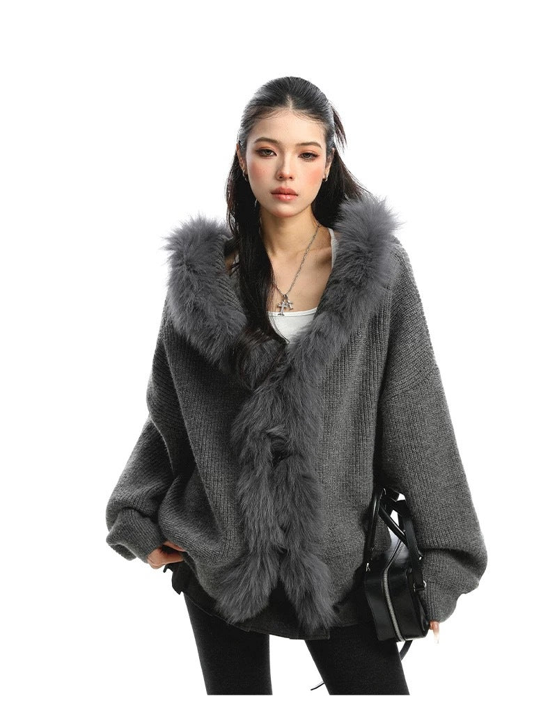 Cape Shawl Fur Collar Cloak Solid Sweaters