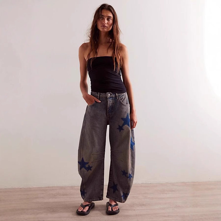 Women's Spring Casual Loose Mid Waist Tube-shaped Women's Jeans