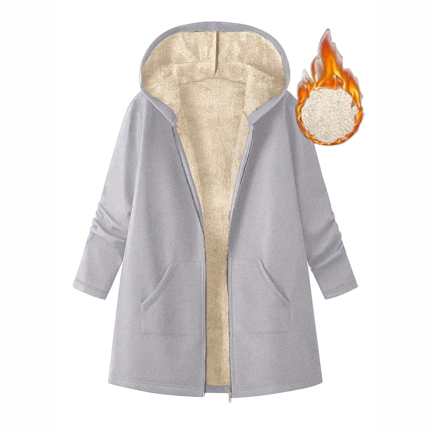 Mid-length Hooded Solid Color With Fur Coats