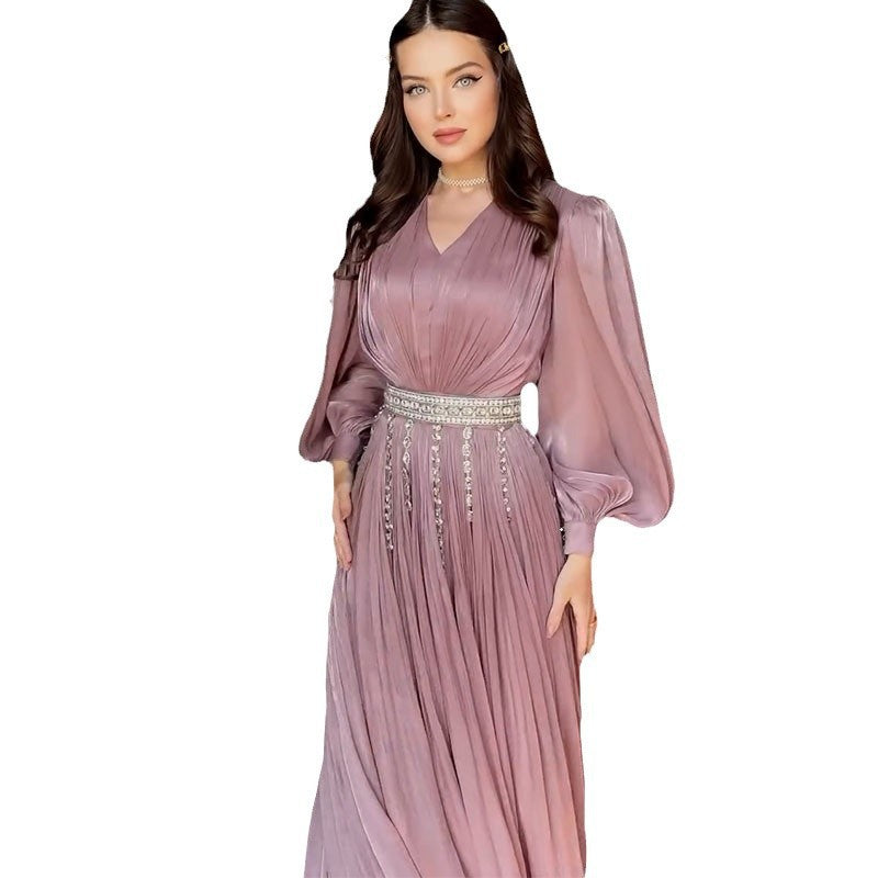 Women's Fashion Pleated Tulle Long Sleeve Big Dresses