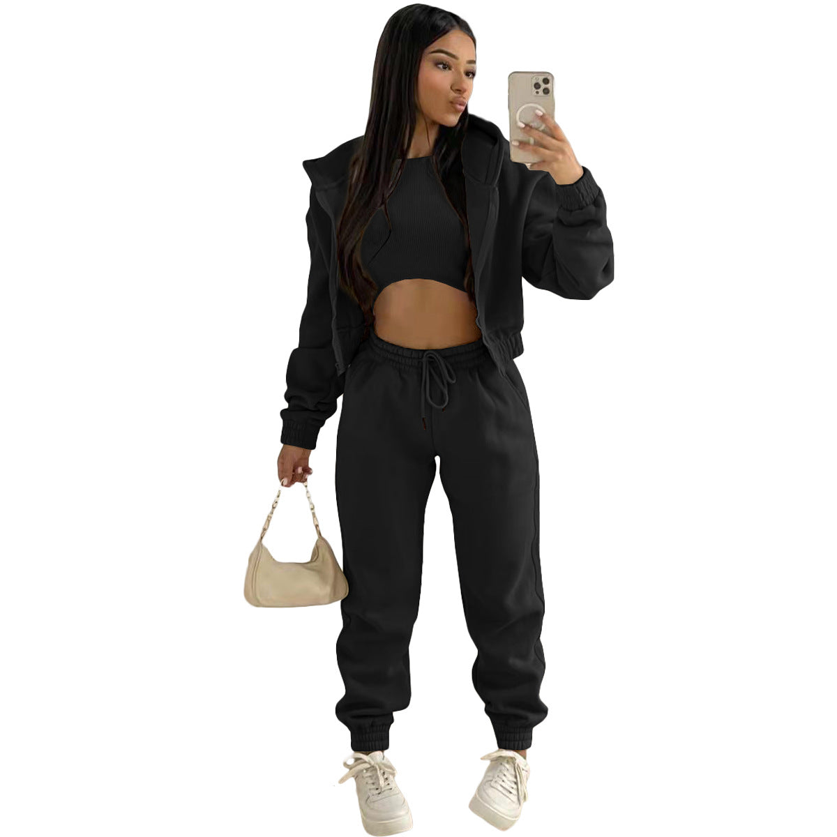Women's Brushed Hoody Hooded Sports Casual Set Suits