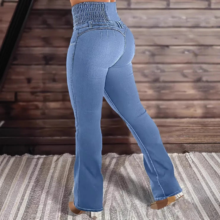 Women's High Waist Slimming Elastic Button Row Women's Jeans