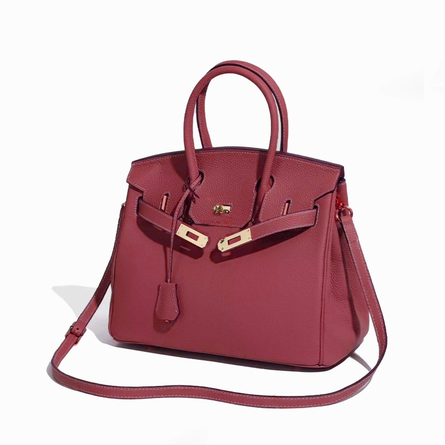 Capacity Lychee Pattern First Layer Cowhide Kelly Handbags