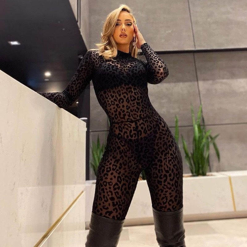 Women's Hot Flocking Long Sleeve Sexy Slim Hip Jumpsuits