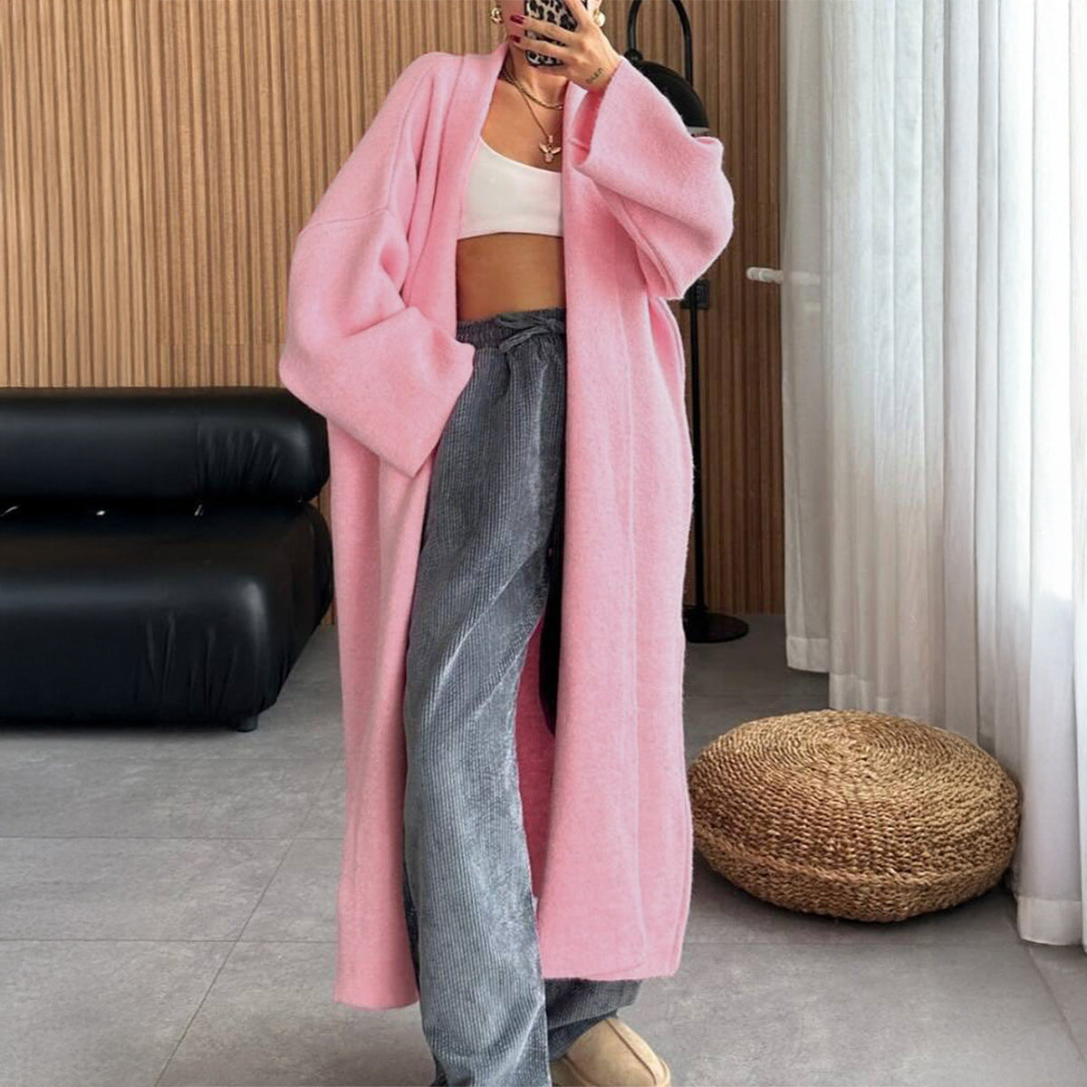 Women's Fashion Long Sleeve Wool Overcoat Trench Sweaters