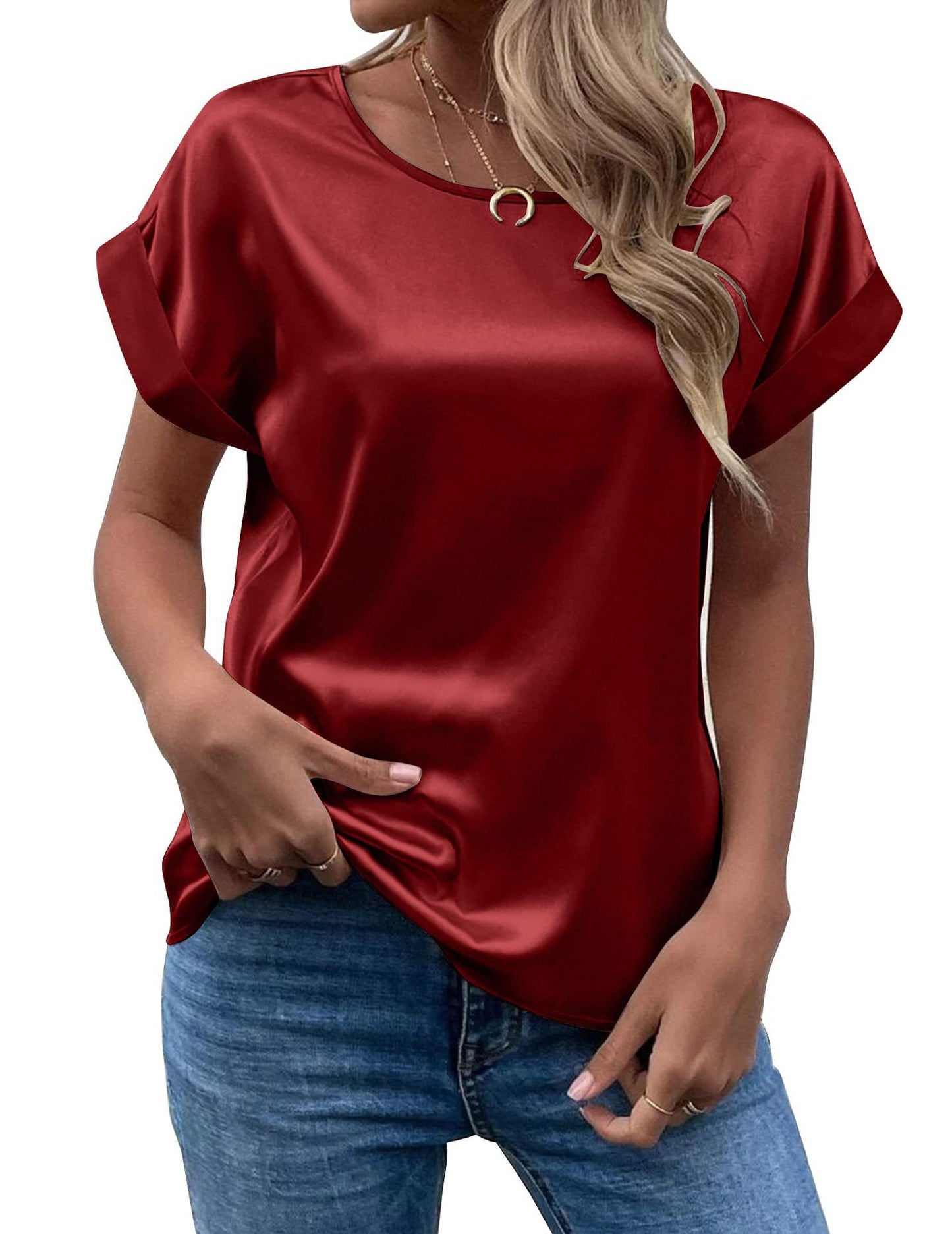Women's Short-sleeved Satin Shirt Loose-fitting Casual Women's T-shirt