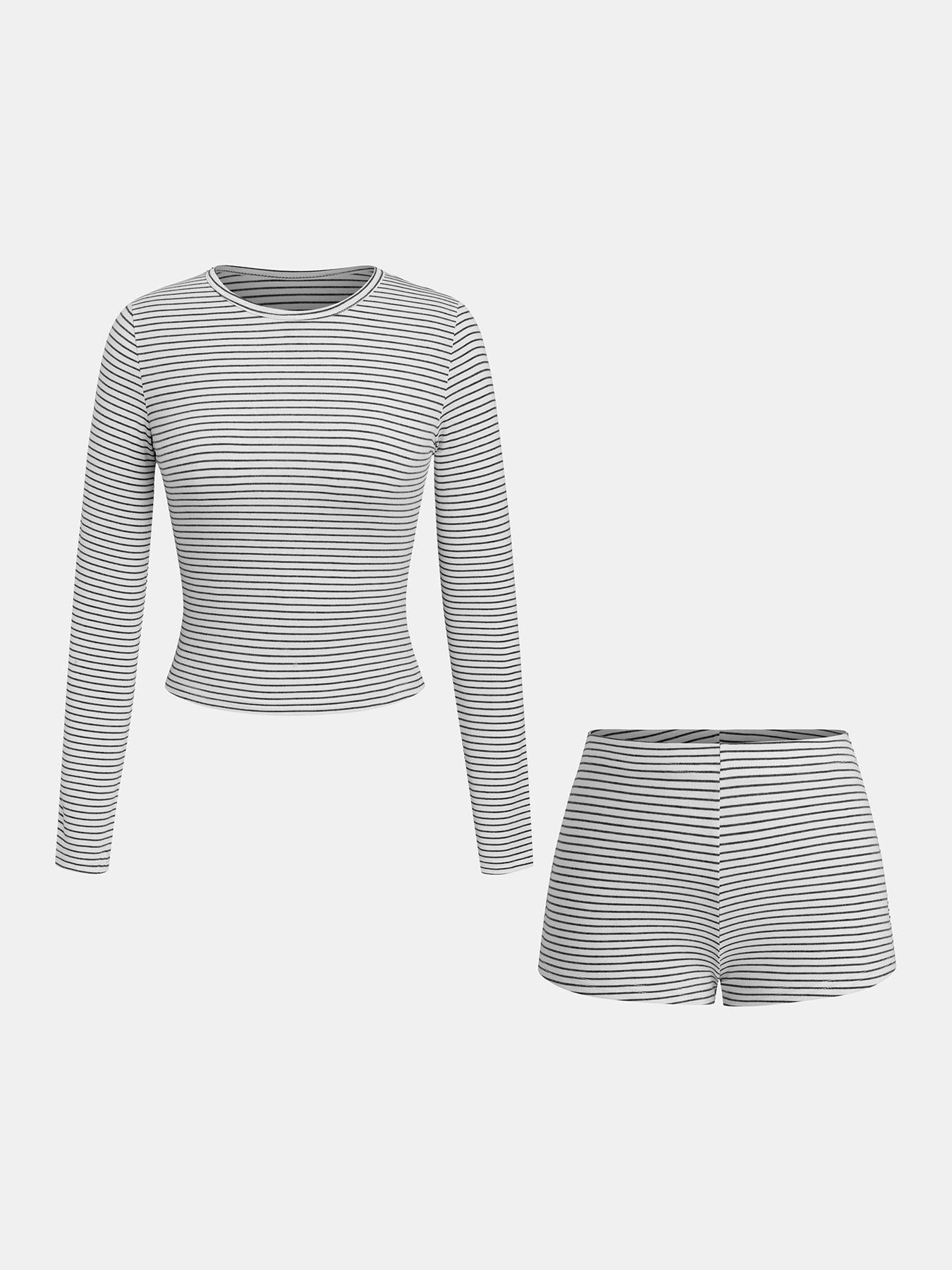 Elegant Women's Striped Long Sleeve Knitted Fashion Casual Suit