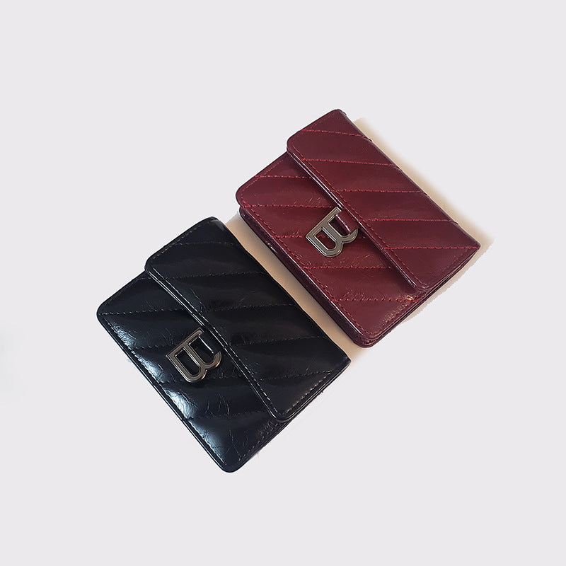 Multiple Slots Leather Snap Button Flip Card Holder