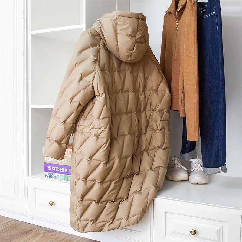 Loose Slimming Cocoon Shaped Handsome Long Lightweight Warm White Jackets