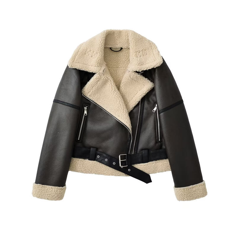 Women's Large Lapel Thickened Motorcycle Suede Fur Jackets