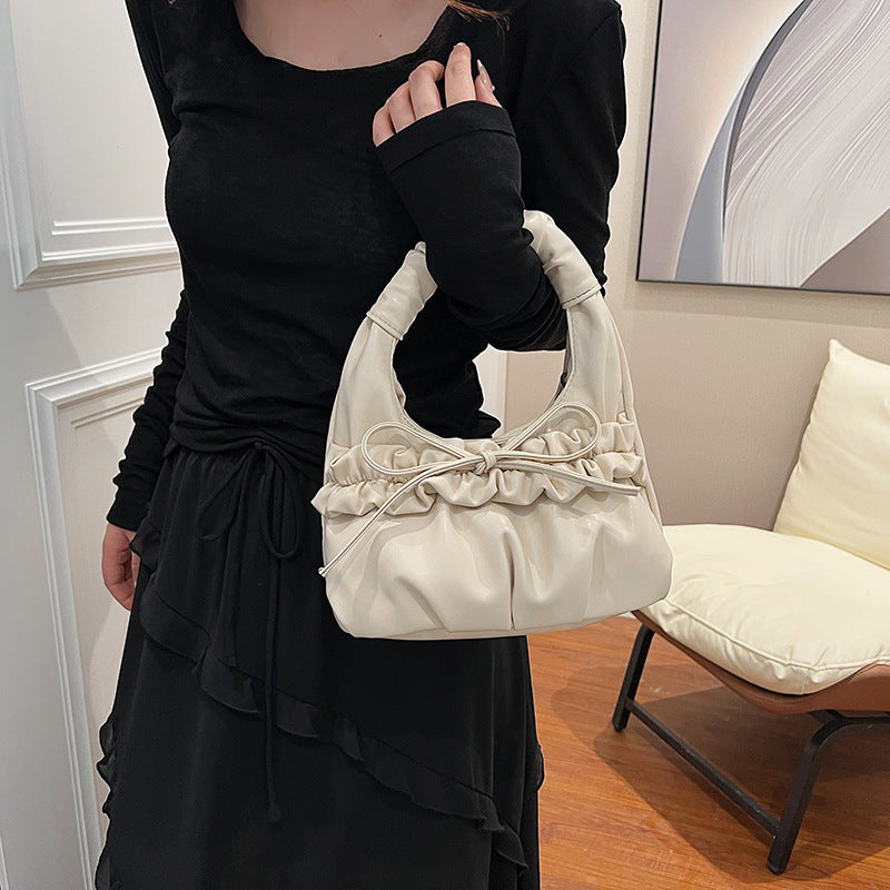 Women's Style Trendy Bow Pleated Portable Cloud Bags