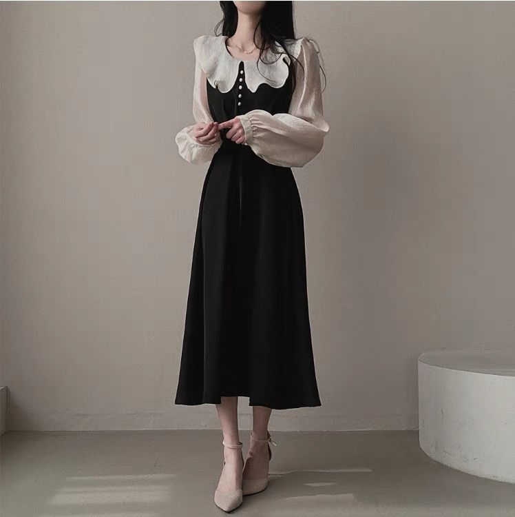 Women's Temperament Ruffled Stitching Fake Two-piece Waist Puff Dress