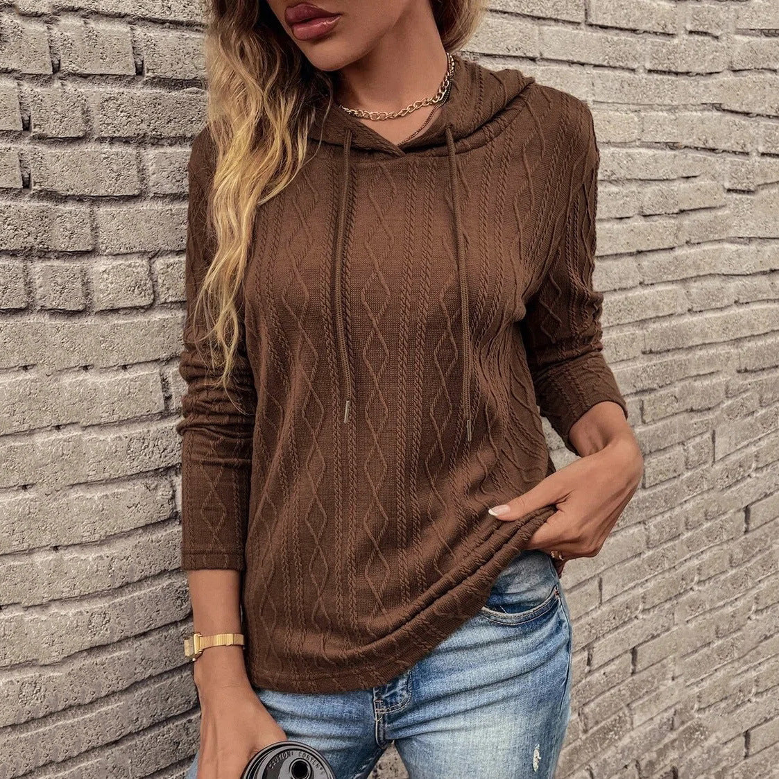 Women's Solid Color Casual Long Sleeves Hooded Women's Sweater, Sweater