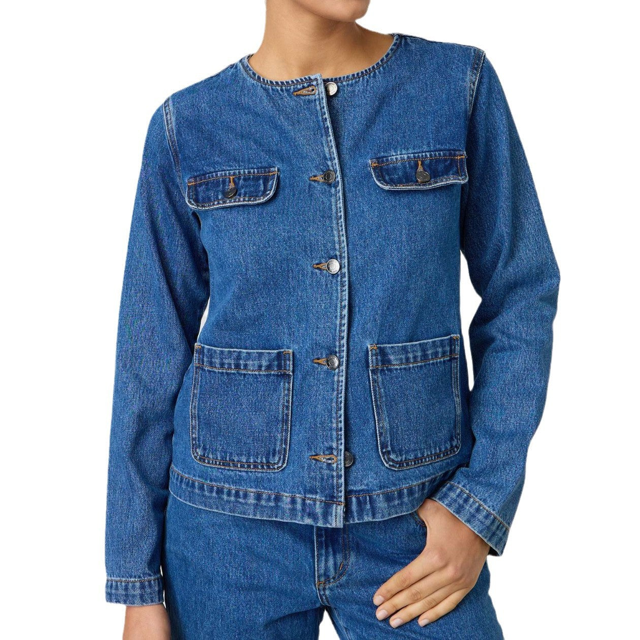Women's Glamorous Fashion Round Blue Denim Jackets