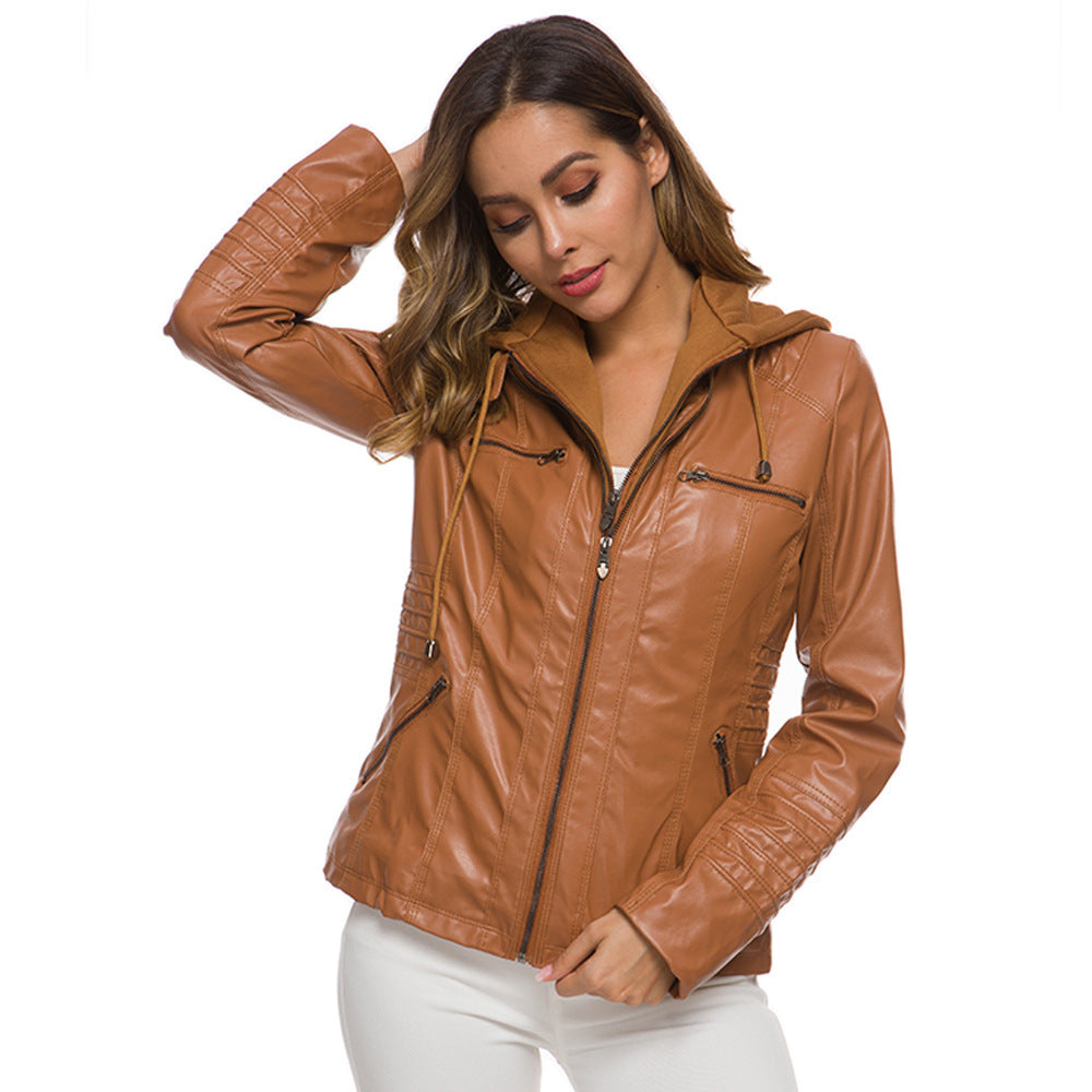 Women's Fashion Polo Collar Solid Color Zipper Jackets