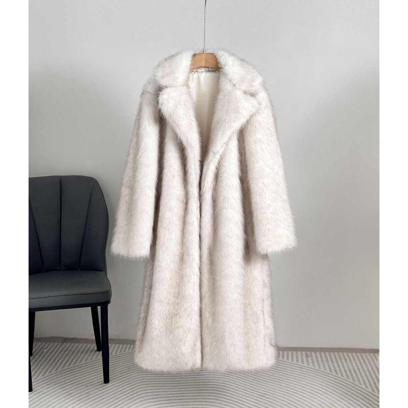Women's Extended Imitation Fur Collar Overcoat Artificial Coats