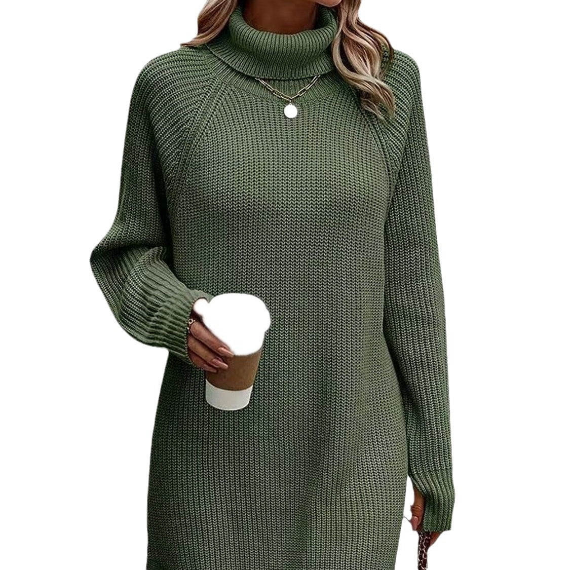 Women's Fashionable With Pullover High Collar Dress Sweaters